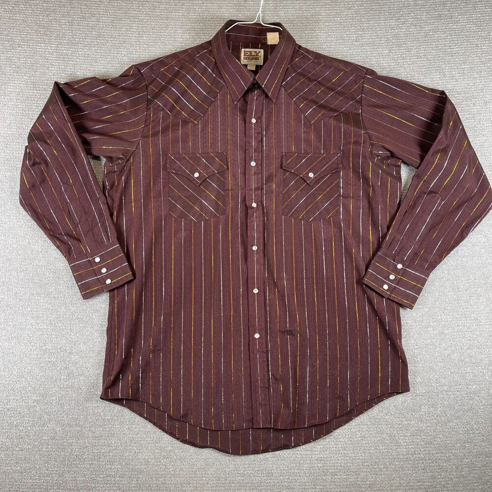 Ely Cattleman Burgundy Maroon Pearl Snap Button Down Shirt L